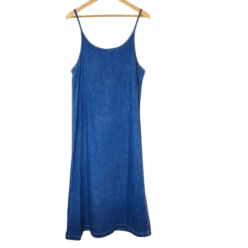 Vintage 90s Y2K Gap Blue Denim Slip‎ Dress Midi Maxi Cottagecore Western Boho L